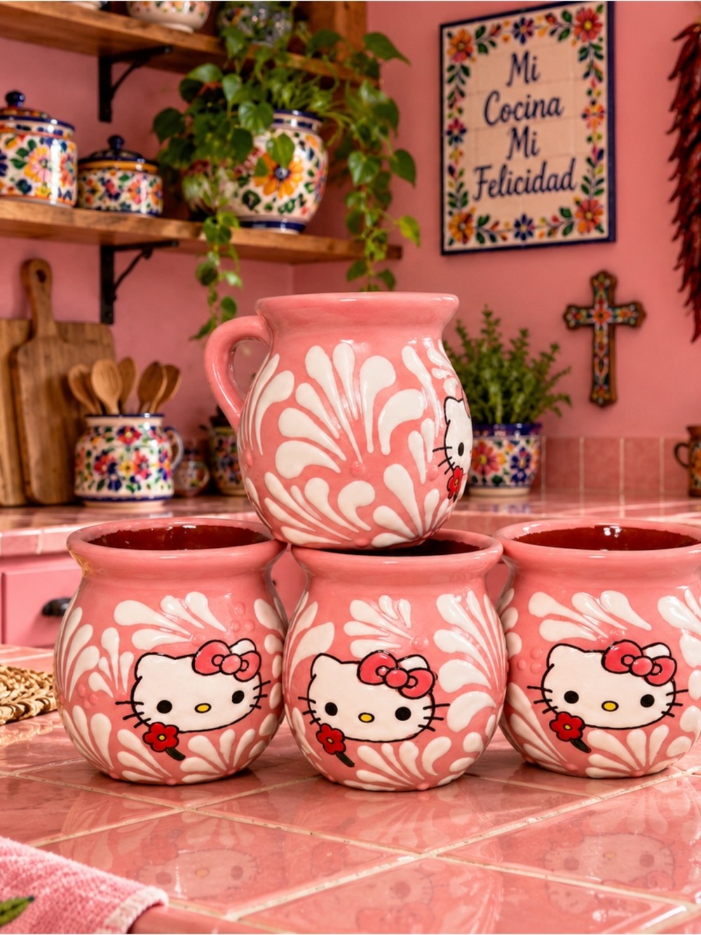 Hello Kitty Pink Ceramic Hand-Painted Mug — 1 cup 16oz